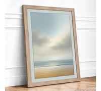 Stillness at Shore Coastal Framed Wall Art Print A4 (29.7×21cm) Oak, Wall Decor for Living Room, Bedroom, Office & Home, Ready to Hang, Art Gift