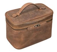 STILORD "Aden" Wash Bag Large Leather Toilet Bag Travel Cosmetic Organiser with Zipper and Handle Wash Kit Vintage Genuine Leather Colour:Middle Brown