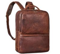 STILORD "Albert" Modern Leather Business Backpack with Multiple Compartments for Men - Large Vintage Laptop Backpack 17 Inch | Travel Rucksack Work Backpack School Backpack Colour:Kara - Cognac