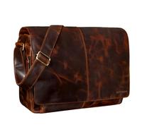 STILORD 'Alex' Vintage Shoulder Bag Leather Laptop Bag 15,6 inches Notebook Teacher Business Office Genuine Buff Leather, Colour:Bordeaux - Brown
