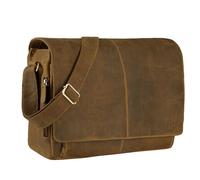 STILORD 'Alex' Vintage Shoulder Bag Leather Laptop Bag 15,6 inches Notebook Teacher Business Office Genuine Buff Leather, Colour:Dijon - Brown