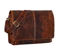 STILORD 'Alex' Vintage Shoulder Bag Leather Laptop Bag 15,6 inches Notebook Teacher Business Office Genuine Buff Leather, Colour:Florida - Brown