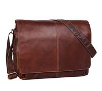 STILORD "Alex Vintage Shoulder Bag Leather Laptop Bag 15,6 inches Notebook teacher business office genuine buff leather Colour:cognac dark brown