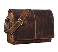 STILORD 'Alex' Vintage Shoulder Bag Leather Laptop Bag 15,6 inches Notebook Teacher Business Office Genuine Buff Leather, Colour:Kansas - Brown