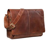STILORD 'Alex' Vintage Shoulder Bag Leather Laptop Bag 15,6 inches Notebook Teacher Business Office Genuine Buff Leather, Colour:maraska - Brown
