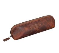 STILORD 'Alfons' Slim Pencil case Leather Vintage with Zipper Cosmetic Bag Pencil case Pencil roll Pencil case case Genuine Leather, Colour:Ambra - Cognac