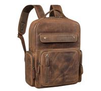 STILORD 'Blaze' Vintage Leather Backpack Men Women Large 11 Inch Tablet Genuine Leather Lots of Pockets for Uni School as Carry On Hand Luggage, Colour:middle brown