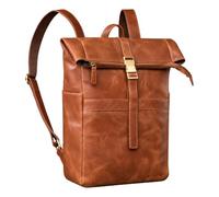 STILORD "Cairo" Leather Rolltop Laptop Backpack 15.6-17 Inch Large Ideal as Messenger Rucksack Daypack for Office Work Traveling University Cycling Genuine Leather Colour:Shiny Cognac Brown
