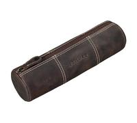 STILORD 'Cato' Pencil Case Leather Vintage Pen Pouch Round Pen Case Leather Pencil Roll Organiser Pouch for Women Men Stationary Case Slim in Genuine Leather, Colour:Dark - Brown