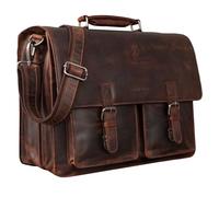 STILORD 'Clarence' Leather Business Briefcase A4 Vintage Shoulder Bag 15.6 Inch Large Satchel Trolley Attachable, Colour:Zamora - Brown