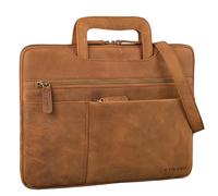 STILORD "Cole Vintage Laptop Bag 14 inch Leather Men Slim Laptop Sleeve Genuine Leather Briefcase for Laptop Work Business Travel Colour:tan - dark brown