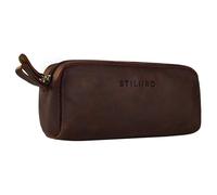 STILORD "Dale" Vintage Leather Pencil Case Zippered Pen Pouch Real Leather Pen Case Large for Work, School, Uni, Office, Gift Idea for Men & Women Colour:Cognac Dark Brown