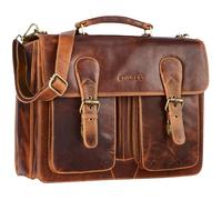 STILORD 'Denver' XL Real Leather Briefcase for Men - Business Laptop Bag 15.6 Inch Messenger Bags Vintage Teacher Bag Office & Work Mens Satchel Shoulder Bag Genuine Leather, Colour:Kara - Cognac