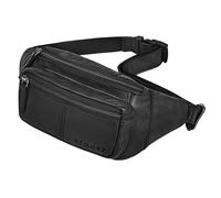 STILORD 'Devon' Vintage Leather Black Bum Bag Men Multi Pocket Fanny Pack - Genuine Leather Money Belt Anti-Theft Bumbag - Mens Cross Body Bag for Travel & Festival