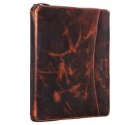 STILORD 'Dexter' Conference Folder Leather Portfolio A4 Vintage Business Map with Zip Portfolio Document Tablet Cover for 13,3 Inch MacBooks, Colour:Milano - Brown