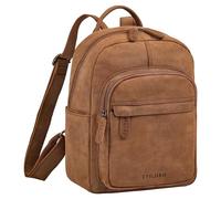 STILORD "Dolores Ladies Leather Backpack Small Daypack Women Genuine Leather Rucksack 13 Inch Laptop Bag Vintage Handbag City Backpack for Travel Work Everyday Colour:tan - dark brown