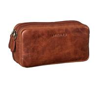 STILORD 'Eddie' Pencil Pouch Case Leather Pen Cases with 2 Zipped Compartments Vintage Pencil Bag Cosmetic Bag Organizer Genuine Leather, Colour:Kara - Cognac