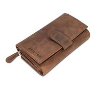 STILORD 'Elisa' Brown Leather Purses for Women 18 Card Slots - Large Clutch Wallet & Long Purse with Coin Pocket Multi Card Slot Card Purse Genuine Leather RFID Blocking