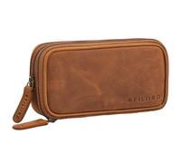 STILORD 'Fiore' Leather Pencil Case Vintage with Zip Pencil Holder Pencil Pouch School Uni Genuine Leather Cosmetic Bag for Women and Men, Colour:tan - Dark Brown