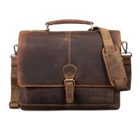STILORD "Francis" Small Leather Briefcase Men DIN A4 Slim Portfolio Document Folder Genuine Cowhide Leather Colour:Middle Brown