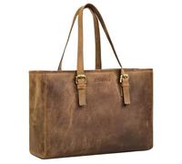 STILORD 'Gaby' Real Leather Tote Bags for Women Large Shoulder Bag with Multiple Compartments for 13.3 Inch Laptop for Office College Ladies Handbags Genuine Leather, Colour:middle brown