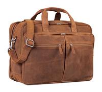 STILORD 'Gigantus' XXL Briefcase Leather Laptop Bag 17.3 inch to 19 inch Geuine Cowhide Leather, Colour:tan - Dark Brown