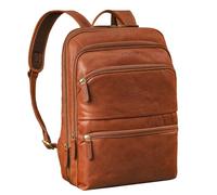 STILORD 'Giuseppe' Slim Leather Laptop Backpack 15.6-16 Inch and DIN A4 Folder Ladies Rucksack Vintage Office Backpack for Men Casual Daypack Genuine Leather, Colour:maraska - brown
