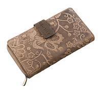STILORD "Greta Vintage Leather Purse Wallet with Flower Embossment with Coin Storage 13 EC-Cards Horizontal Cow Hide Leather Colour:Sepia - Brown
