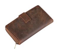STILORD 'Greta' Vintage Leather Purse Wallet with Flower Embossment with Coin Storage 13 EC-Cards Horizontal Cow Hide Leather, Colour:Sepia - Brown Plain