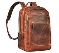 STILORD 'Jamal' 16 Inch Laptop Backpack Leather Rucksack Men Women Back-Pack for Work Travel Office Large Modern Vintage Ladies Backpack Mens Genuine Leather Cabin Size, Colour:kara - cognac