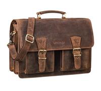 STILORD 'Jeffrey' Genuine Leather Teacher's Bag - Large Vintage Briefcase for Men & Women - 15.6' Laptop Satchel with Shoulder Strap & Trolley Sleeve, Colour:Kreta - Brown