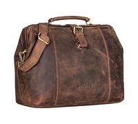 STILORD 'Johannes' Vintage Doctor's Leather Case - Retro Travel Bag with Lock - Genuine Leather, Colour:Middle Brown