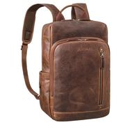 STILORD 'Johnson' Leather Backpack Men Business Vintage Backpacks for 13,3 inch MacBook Laptop Bag Modern Daypack for Work Office Genuine Leather, Colour:Soria - Brown