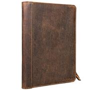 STILORD 'Julius' Vintage Conference Folder A4 Leather Brown Portfolio Document Folder Sophisticated Vintage Design fit for 12 inch Tablets Genuine Leather, Colour:Middle Brown