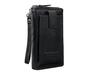 STILORD 'Kieran' Travel Wallet Leather Billfold with Cell Phone Compartment Wrist Bag with Many Compartments XL Purse RFID Blocker Genuine Leather Vintage, Colour:Black