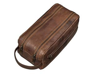 STILORD "Kurt" Large Toiletry Bag Washbag Travelling with Wrist Strap and Zipper Made of Genuine Vintage Leather Colour:Black