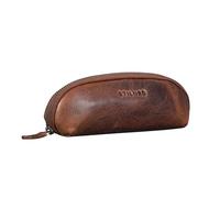 STILORD "Leano Small Leather Pencil Case with Zipper - Vintage Genuine Leather Pen Pouch Organizer Grown Up Slim Zipper Pouch Compact for Pens & Markers Ideal Gift Idea Colour:Kara - Cognac
