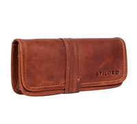STILORD 'Lenny' Pencil case Leather Vintage Small Ideal as a Little Wallet Purse Stylish Pen case and Cosmetic case in Genuine Buffalo Leather, Colour:Cognac-Brown