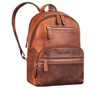 STILORD 'Maja' Leather Backpack for Women - Elegant and Stylish Leather Rucksack Bag with Lots of Compartments - Modern Small Ladies Backpack for Tablet 10.9 Inch, Colour:kara - cognac