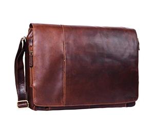 STILORD "Maximus" XXL Leather Bag Extra Large Messenger Bag Business Briefcase Office for 17 18 19 21 Inch Laptops Colour:Cognac Dark Brown