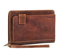 STILORD 'Momo' Small Organiser Leather DIN A6 Document Folder Vintage Wallet Men's Handbag Clutch Ladies Men's Organiser Folder for EC Cards, Colour:Cannes - Brown