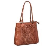 STILORD 'Nadia' Genuine Leather Shoulder Bag for Women Medium - Boho Woven Tote Bag for Laptop to 13.3 Inches - Vintage Shopper Bag with Zip for Office and Leisure, Colour:albi - washed - cognac