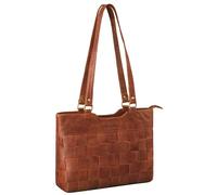 STILORD 'Phoebe' Vintage Leather Woven Handbag Women Shopping Bag Genuine Leather Shoulder Bag Womens Hand Bag Elegant, Colour:red - dark brown