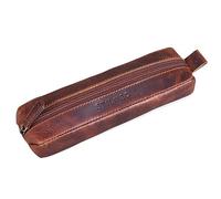 STILORD "Quinn" Leather Pencil case Round Vintage Pen Holder Pouch roll Round Large Ladies Men Genuine Leather Colour:Kara - Cognac