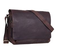 STILORD 'Rick' Vintage Shoulder Bag Leather Satchel Bag Laptop Bag 15.6 inches Messenger Bag Genuine Buff-Leather, Colour:Flat Dark Brown