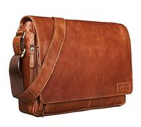 STILORD 'Rick' Vintage Shoulder Bag Leather Satchel Bag Laptop Bag 15.6 inches Messenger Bag Genuine Buff-Leather, Colour:Shiny Cognac Brown