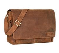 STILORD 'Rick' Vintage Shoulder Bag Leather Satchel Bag Laptop Bag 15.6 inches Messenger Bag Genuine Buff-Leather, Colour:tan - Dark Brown