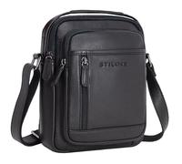 STILORD "Salva Black Leather Shoulder Bag Mens Small Cross-Body Messenger Bag Genuine Leather with zipper Adjustable Strap Travel Business Casual Daily 8” Tablet