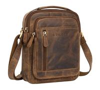 STILORD "Salva Brown Leather Shoulder Bag Mens Small Cross-Body Messenger Bag Genuine Leather with zipper Adjustable Strap Travel Business Casual Daily 8” Tablet