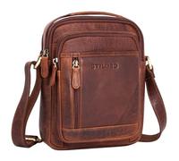 STILORD "Salva Leather Shoulder Bag Mens Small Cross-Body Messenger Bag Cognac Genuine Leather with zipper Adjustable Strap Travel Business Casual Daily 8” Tablet